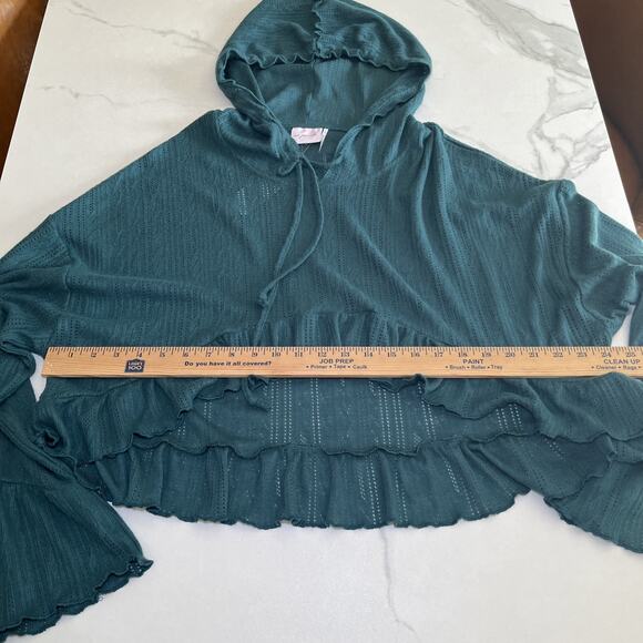 Urban Outfitters Out From Under Womens Lizzie Ruffle Sweater Teal Green L NWT - Picture 8 of 12